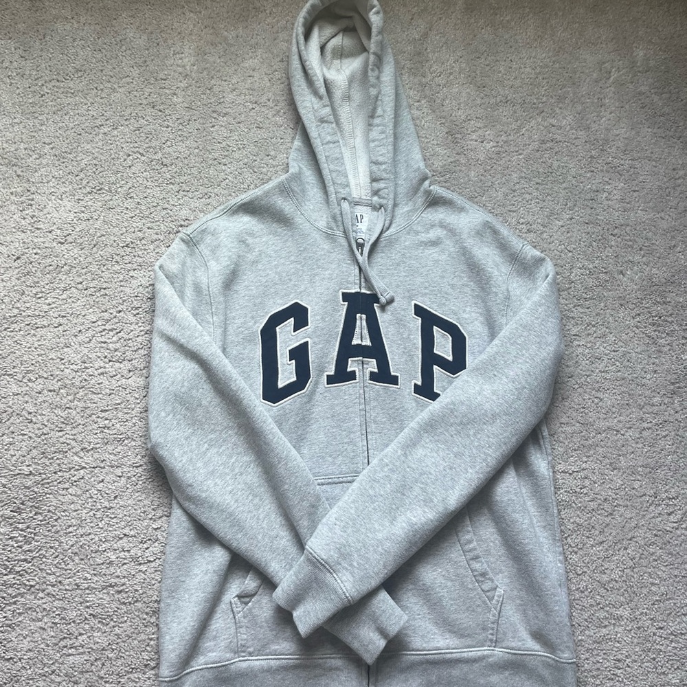 GAP Light Gray Hoodie with Navy Logo